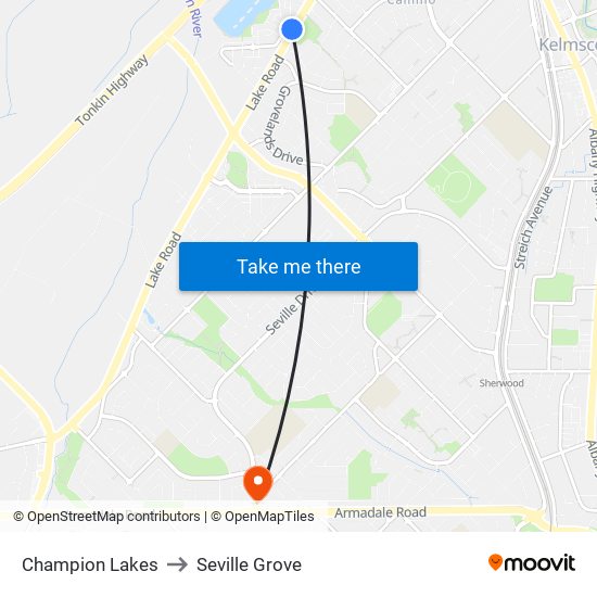 Champion Lakes to Seville Grove map