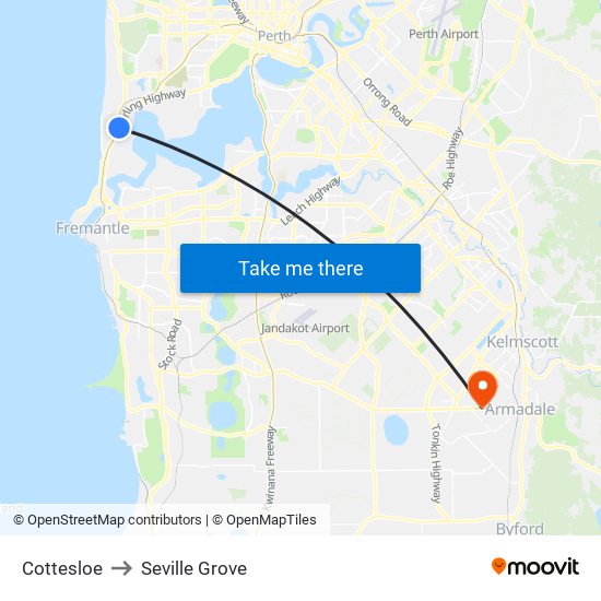 Cottesloe to Seville Grove map