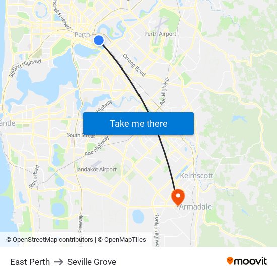 East Perth to Seville Grove map