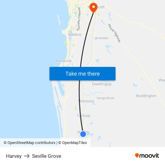 Harvey to Seville Grove map