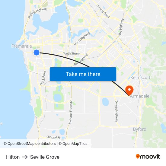 Hilton to Seville Grove map