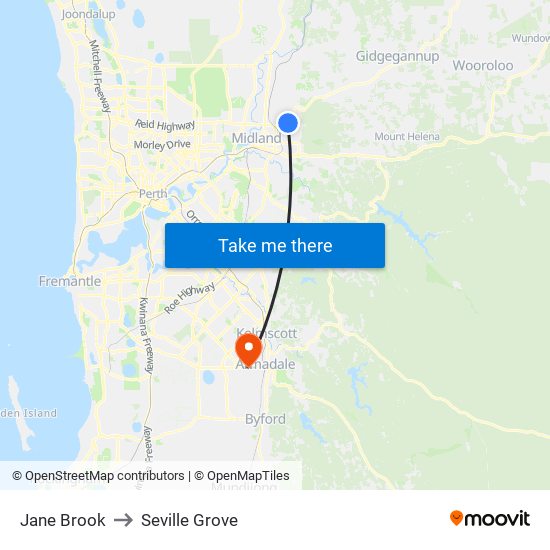 Jane Brook to Seville Grove map