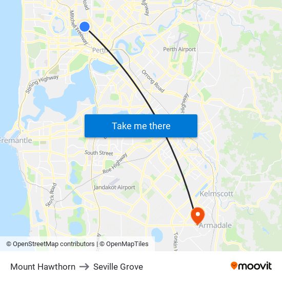 Mount Hawthorn to Seville Grove map