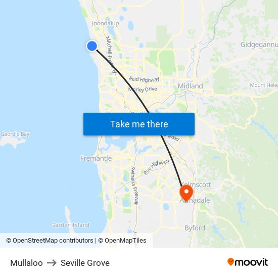 Mullaloo to Seville Grove map