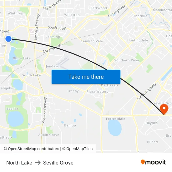 North Lake to Seville Grove map