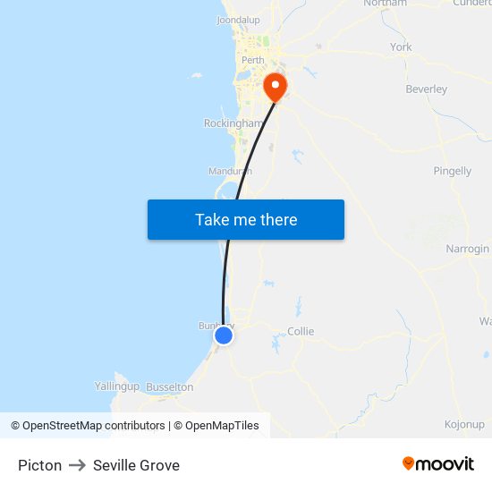 Picton to Seville Grove map