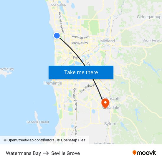 Watermans Bay to Seville Grove map
