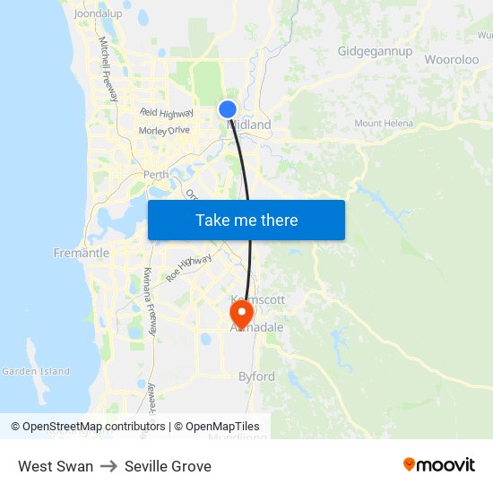 West Swan to Seville Grove map