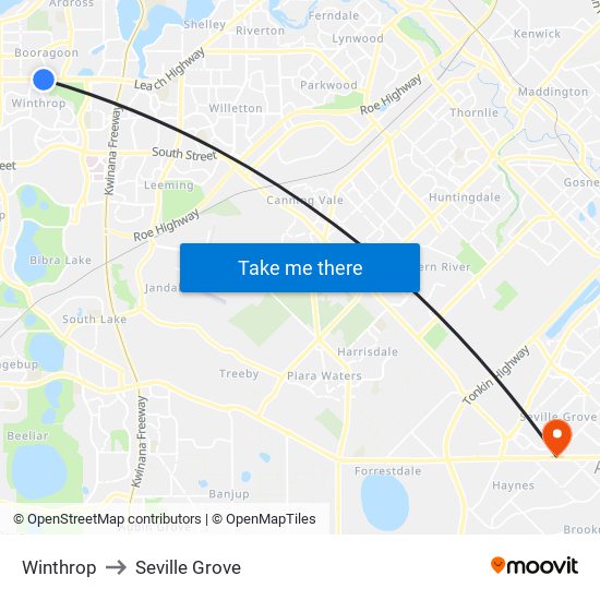 Winthrop to Seville Grove map