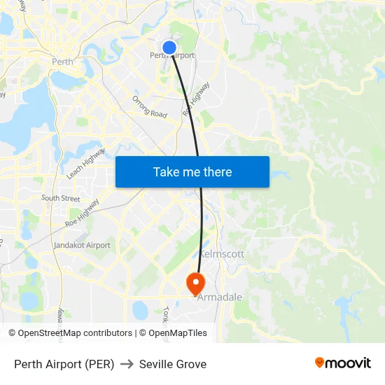 Perth Airport (PER) to Seville Grove map