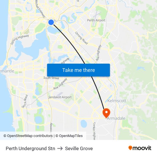 Perth Underground Stn to Seville Grove map