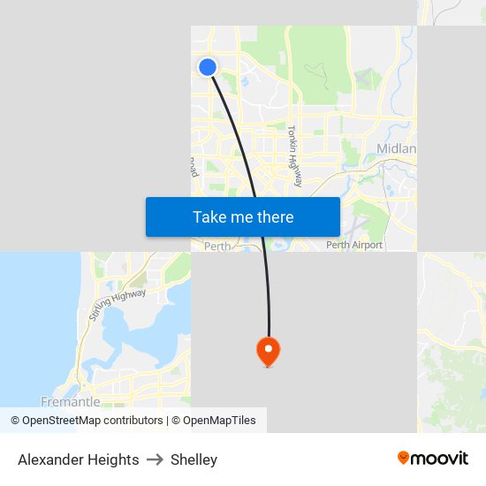 Alexander Heights to Shelley map