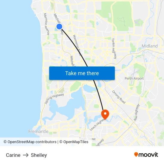 Carine to Shelley map