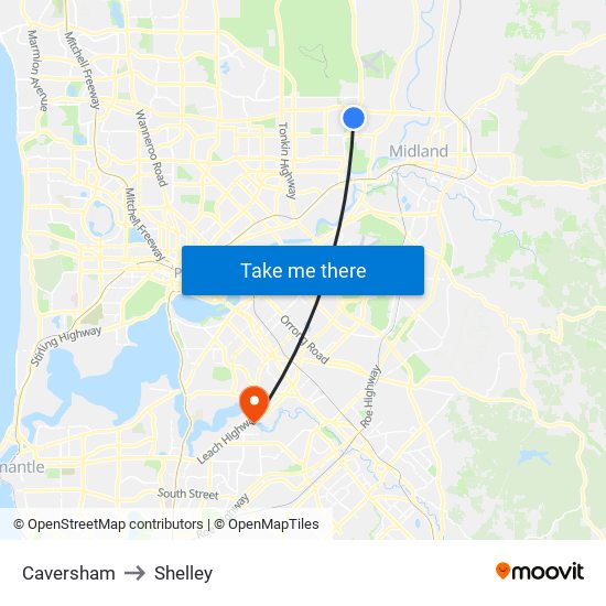 Caversham to Shelley map