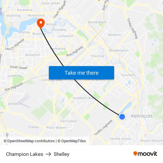 Champion Lakes to Shelley map