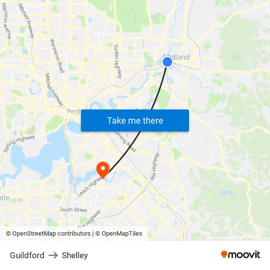 Guildford to Shelley map