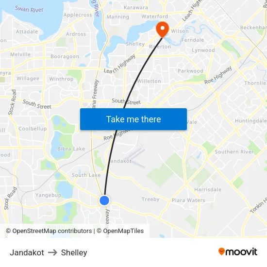 Jandakot to Shelley map
