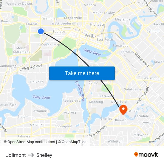 Jolimont to Shelley map