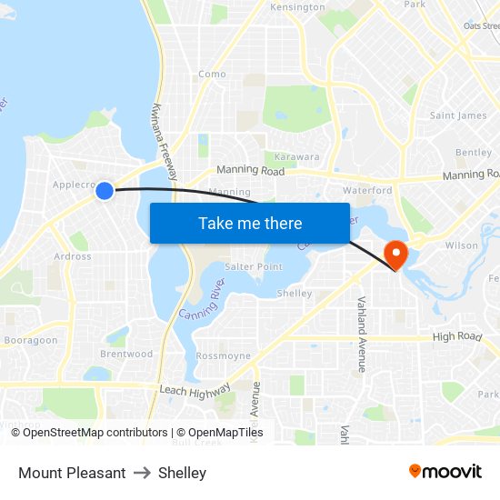 Mount Pleasant to Shelley map