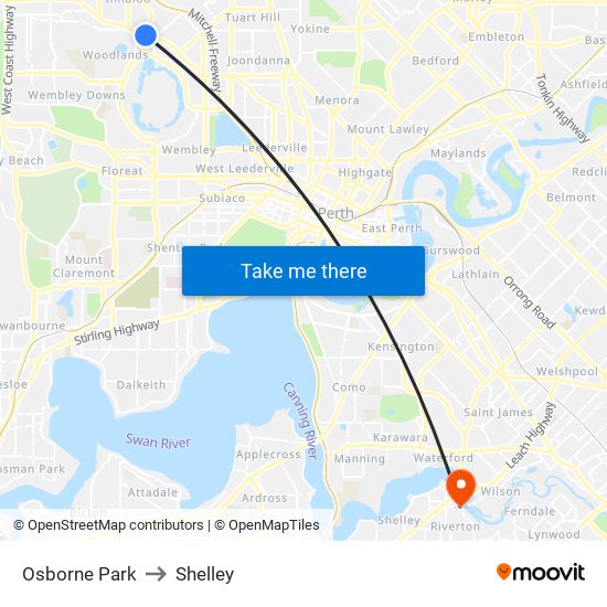 Osborne Park to Shelley, Perth with public transportation