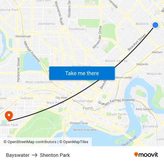 Bayswater to Shenton Park map