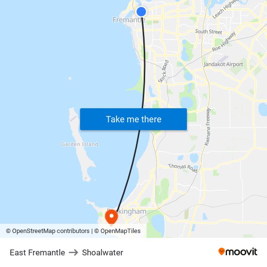 East Fremantle to Shoalwater map