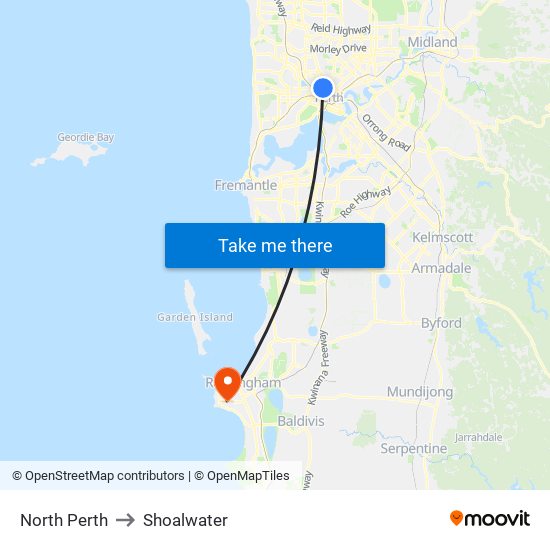 North Perth to Shoalwater map