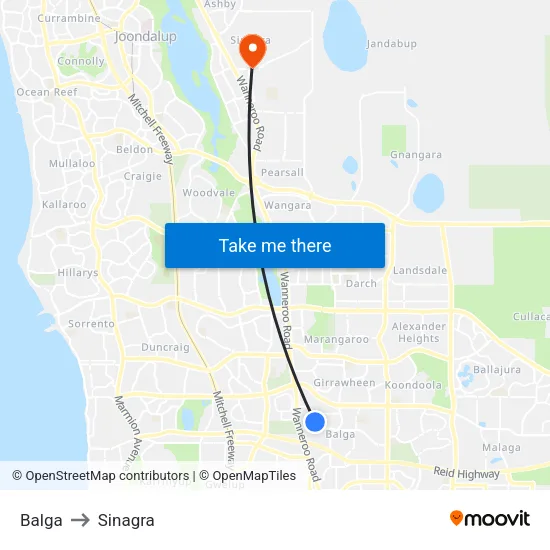 Balga to Sinagra map
