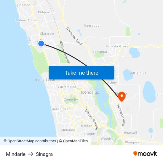 Mindarie to Sinagra map