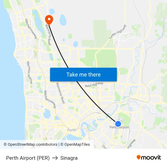 Perth Airport (PER) to Sinagra map
