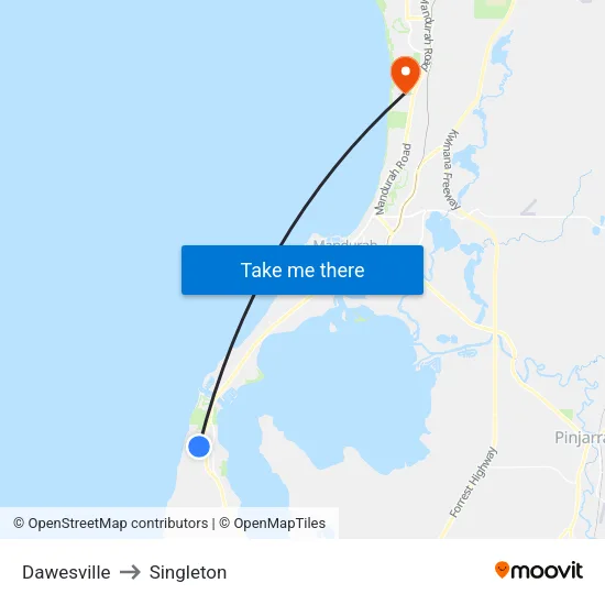 Dawesville to Singleton map