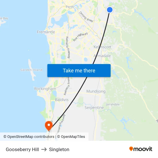 Gooseberry Hill to Singleton map