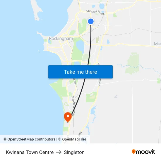 Kwinana Town Centre to Singleton map