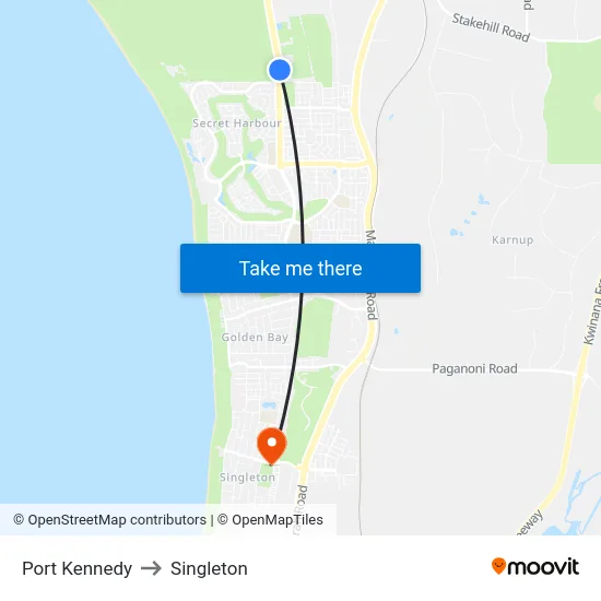 Port Kennedy to Singleton map