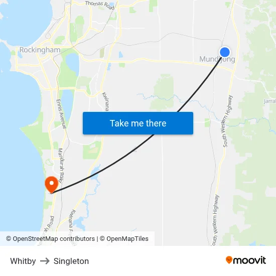Whitby to Singleton map