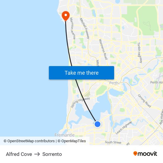 Alfred Cove to Sorrento map