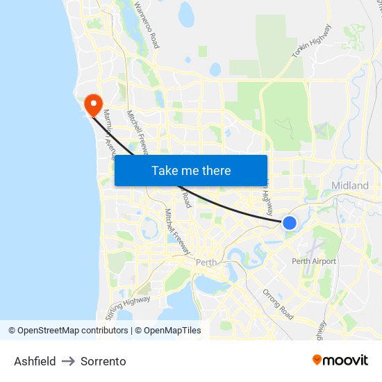 Ashfield to Sorrento map