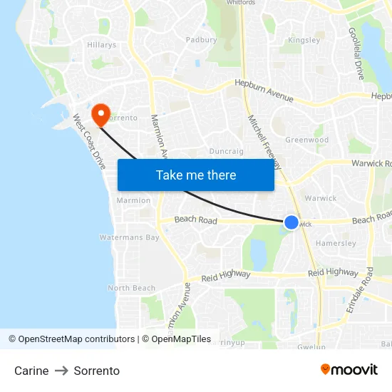 Carine to Sorrento map