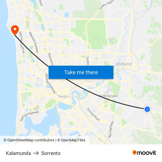 Kalamunda to Sorrento map