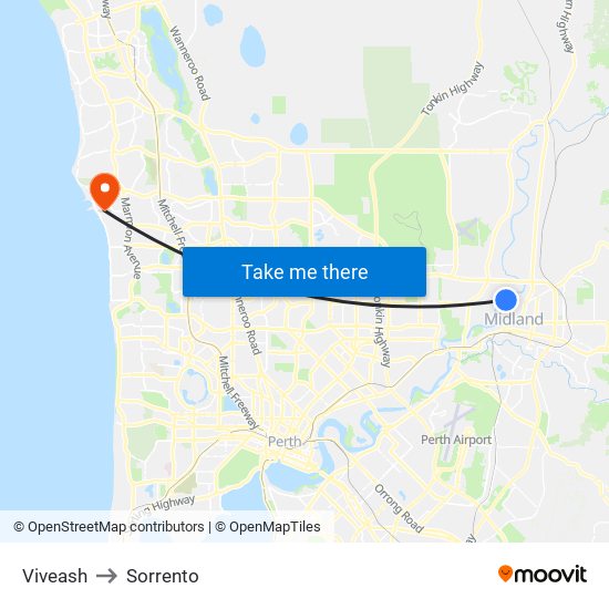 Viveash to Sorrento map