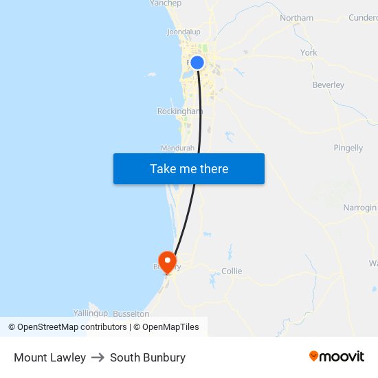 Mount Lawley to South Bunbury map