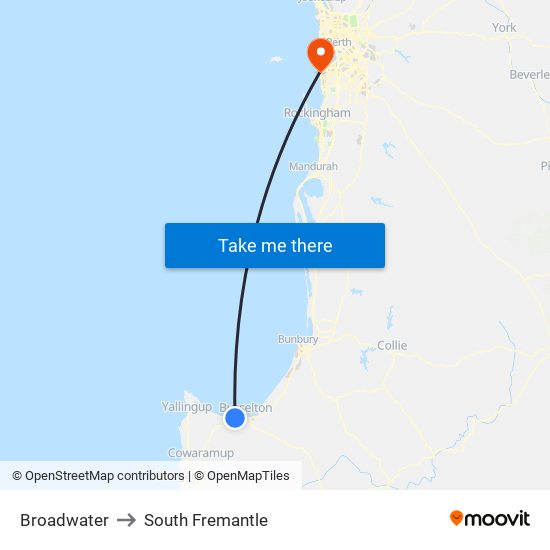 Broadwater to South Fremantle map