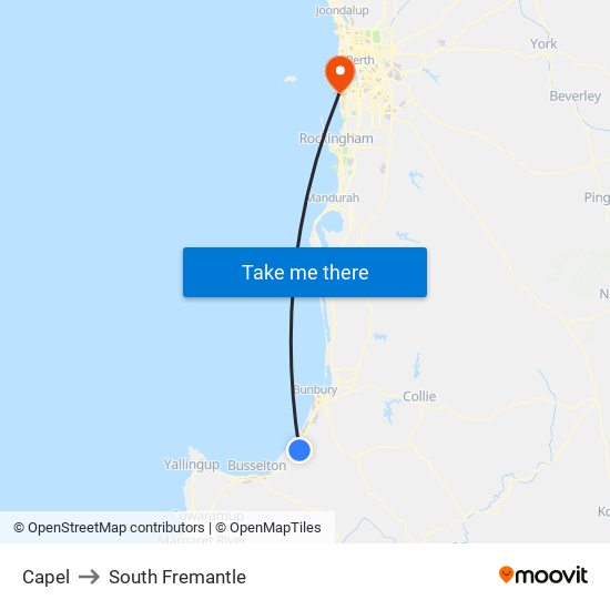 Capel to South Fremantle map