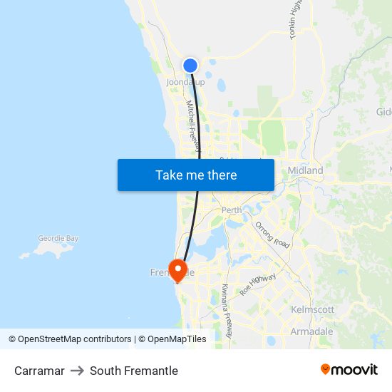Carramar to South Fremantle map