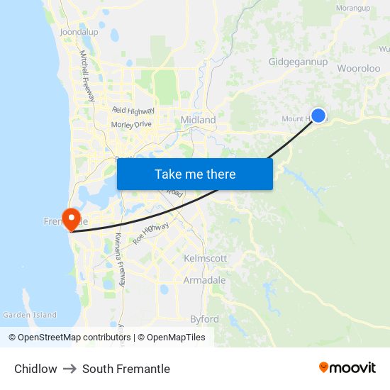 Chidlow to South Fremantle map