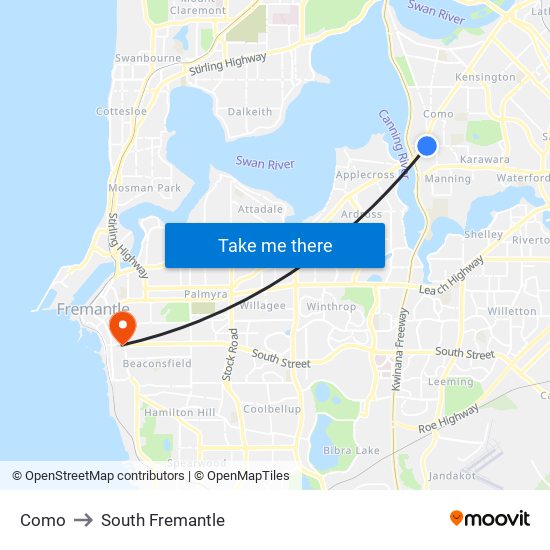 Como to South Fremantle map