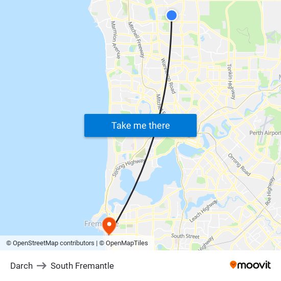 Darch to South Fremantle map