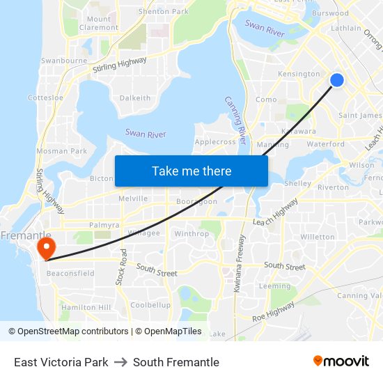 East Victoria Park to South Fremantle map