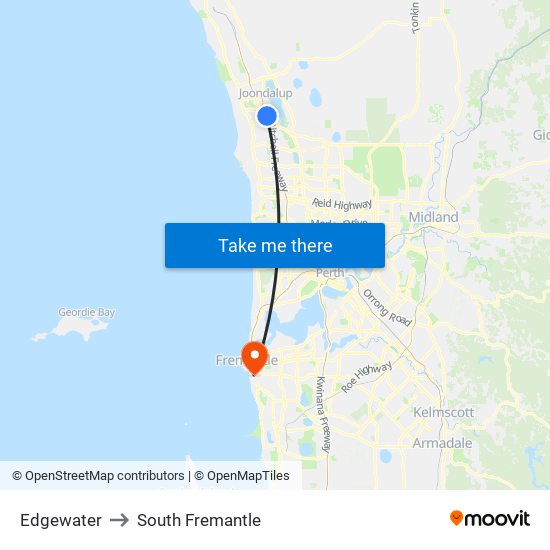 Edgewater to South Fremantle map