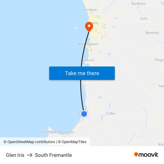 Glen Iris to South Fremantle map